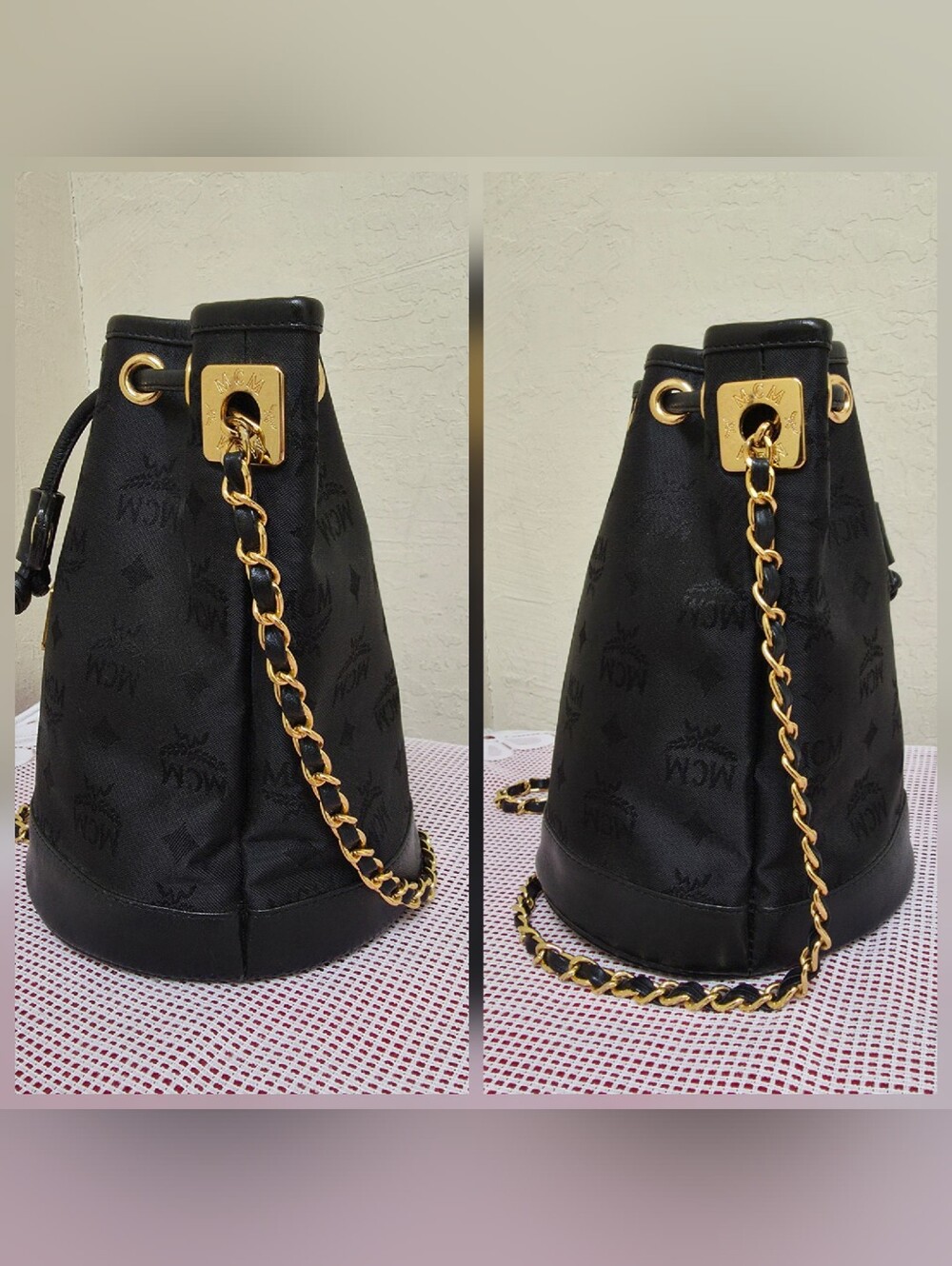 MCM Nylon Drawstring Very Long Handle Crossbody Bag Vintage AUTHENTIC - Picture 12 of 14